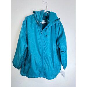 TOTES Rain Resistant Jacket Fleece Lined Zip-Off Hoodie Teal Blue Coat Size 2XL